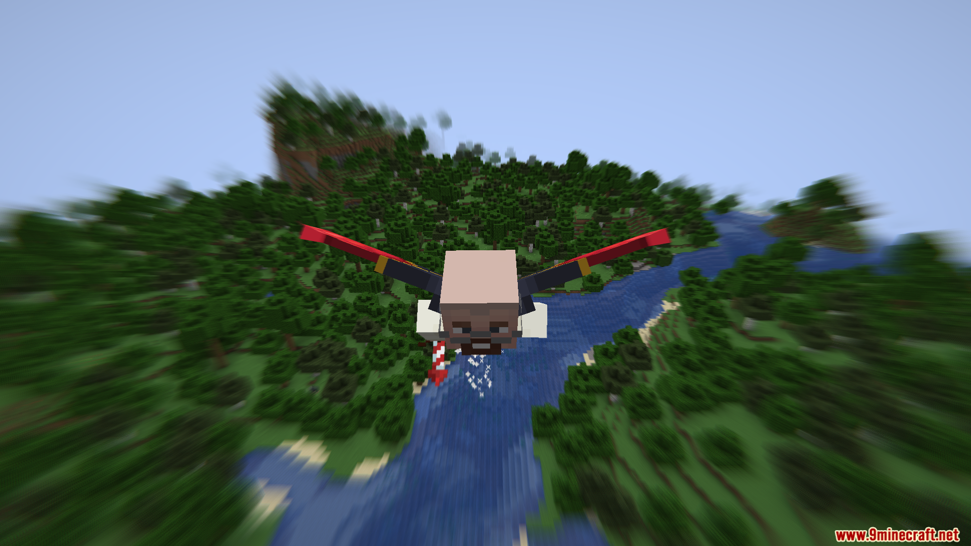 Character flying with Elytra creating a velocity blur effect