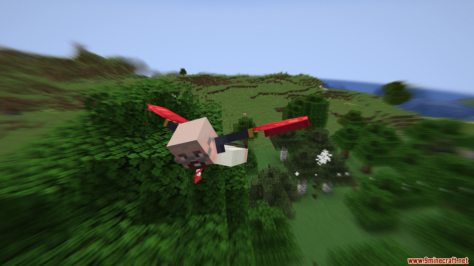 Close up of a character flying with motion blur