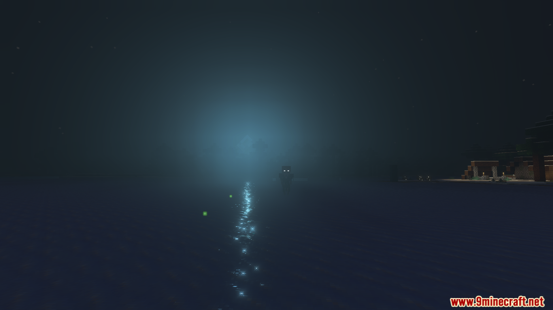 Vibrant Shader Screenshot 2 Nighttime view over water with glowing reflections and distant light source
