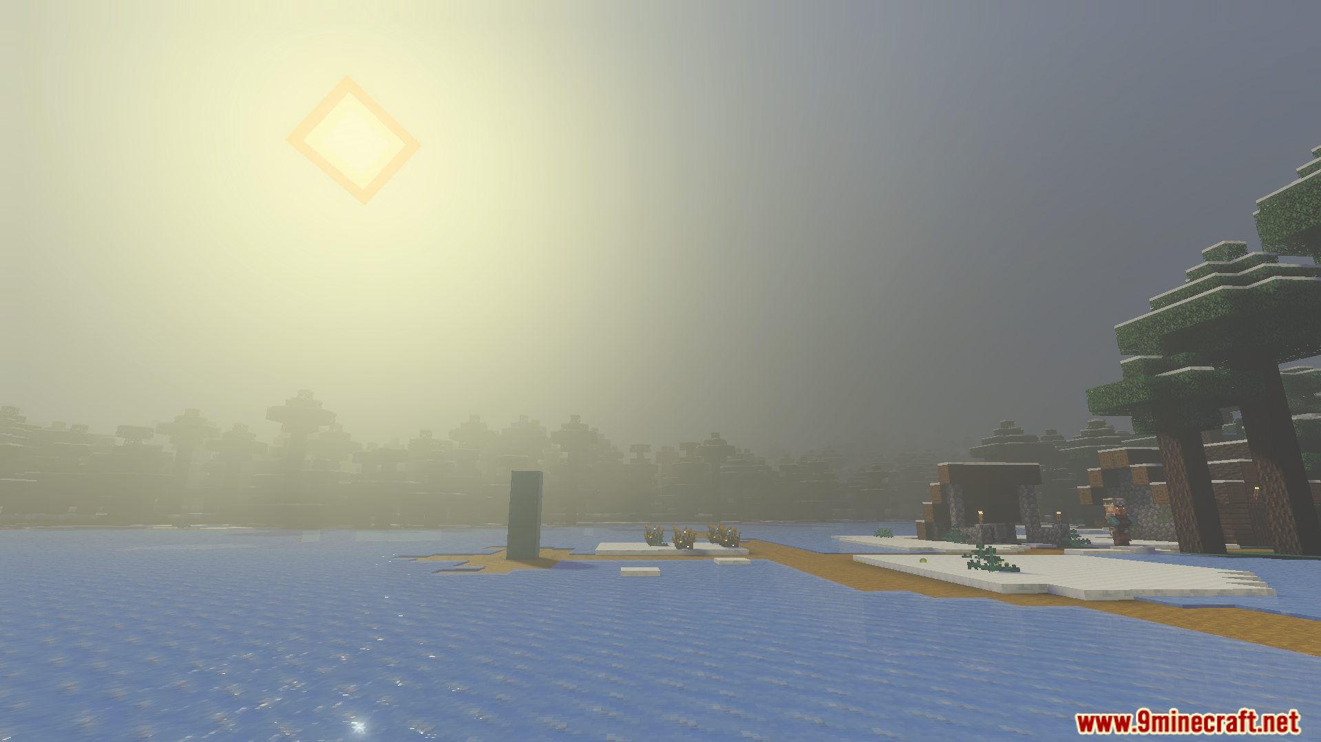 Vibrant Shader Screenshot 4 Bright sun shining over a frozen lake with trees