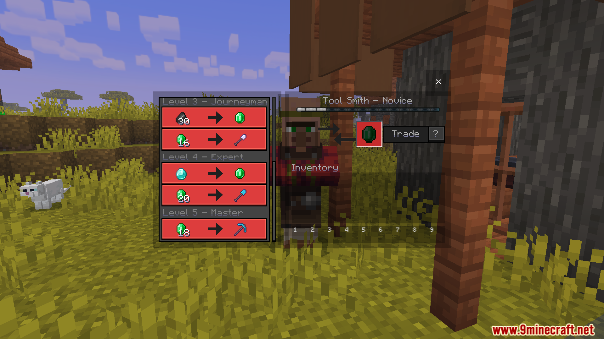 trading interface showing villager leveling up through a profession system