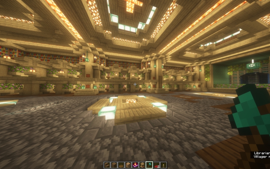 Villager Trading Hall Schematic Screenshots 1 A massive, multi-level villager trading hall with intricate lighting and architecture
