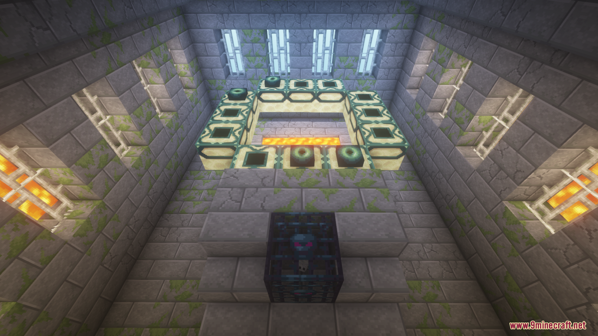An activated End Portal in a mossy stone stronghold