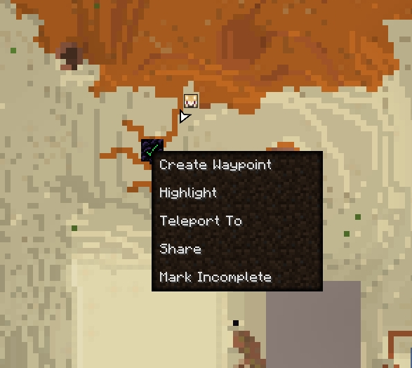Using a map context menu on a ruined portal icon to create waypoints