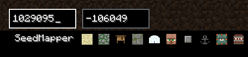 SeedMapper interface displaying coordinates and various structure icons