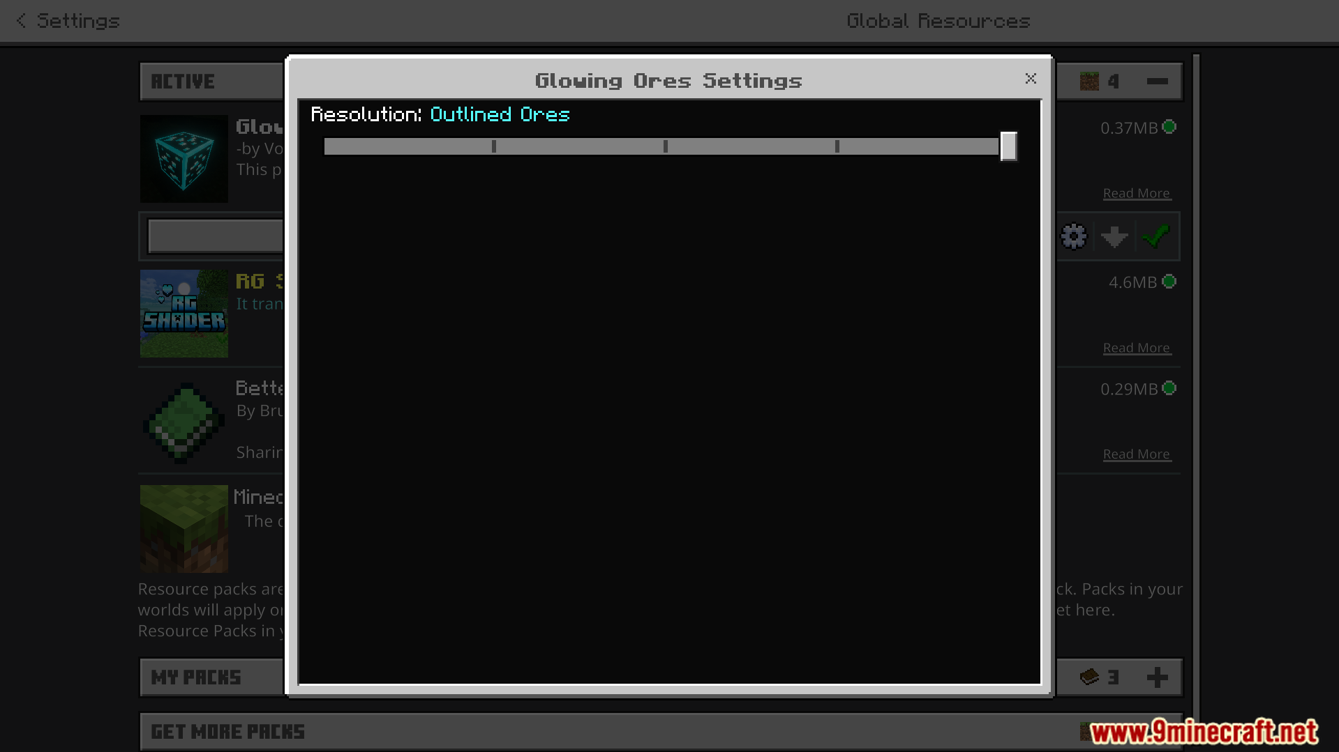 Adjusting the addon settings for the outlined ores resolution option
