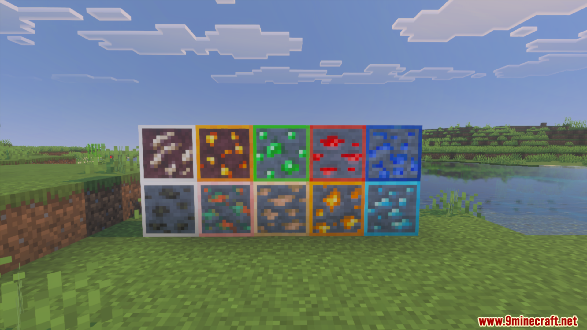 Various ore blocks displayed with clean outlines for improved visibility