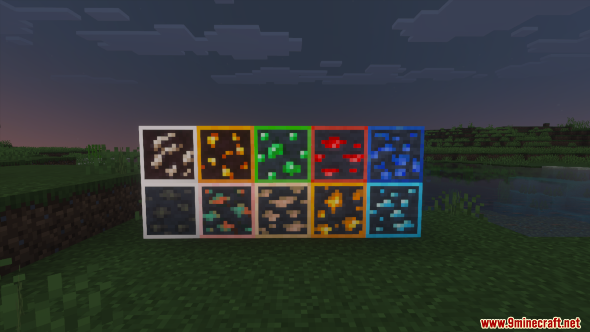 Outlined ore blocks glowing softly in the dark for easier mining
