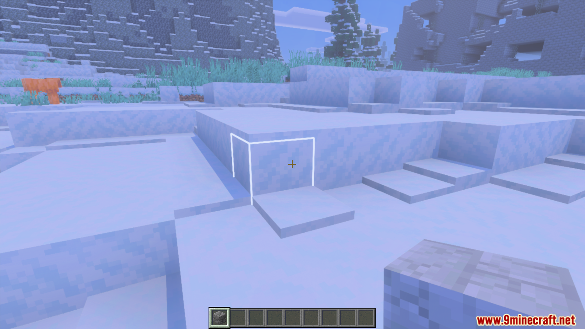 The white selection outline is clearly visible on snow blocks