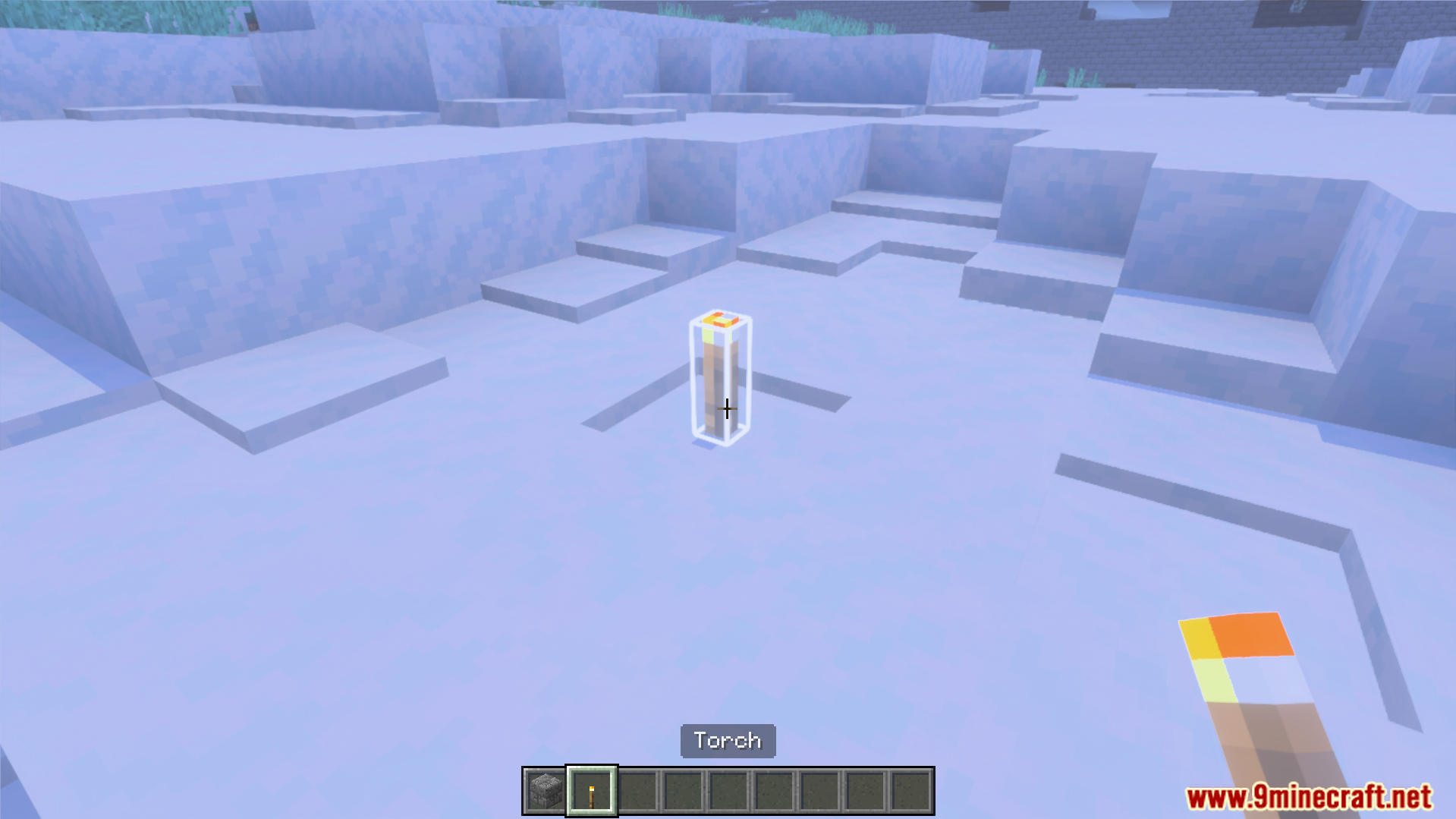Placing torches helps improve visibility for building and mining