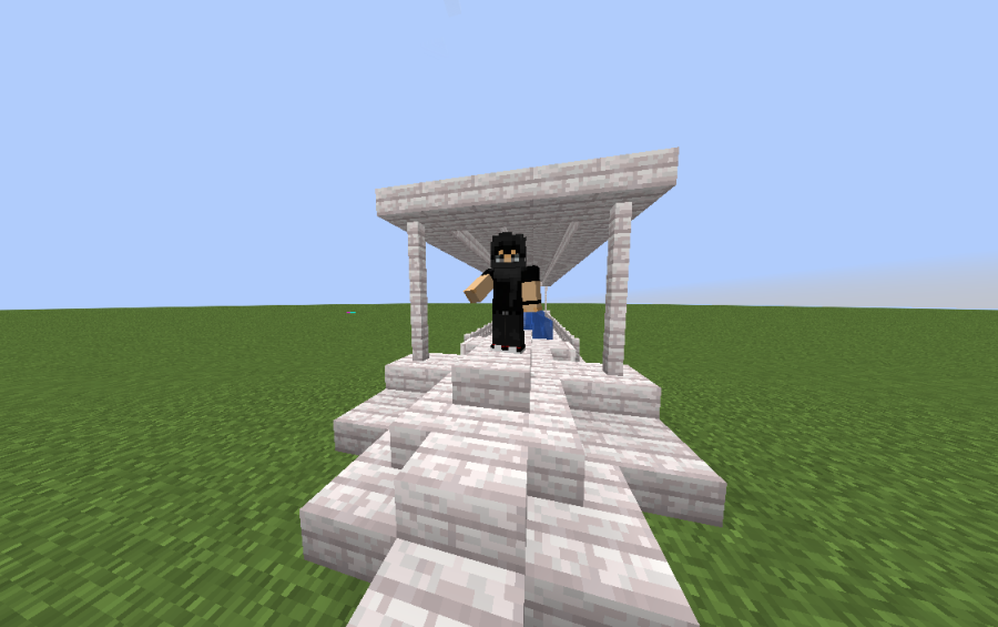 Side view of a modern white pale wood fountain in Minecraft
