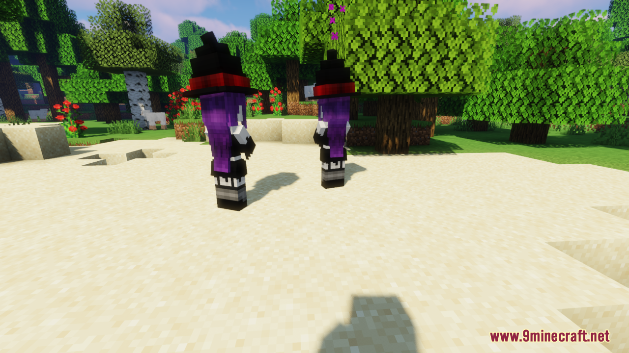 Two witch girl mobs standing on a beach