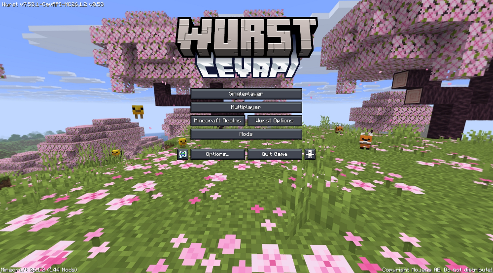 Wurst Modified Client Mod Screenshot 11 Custom main menu interface for the Wurst client with cherry blossom background