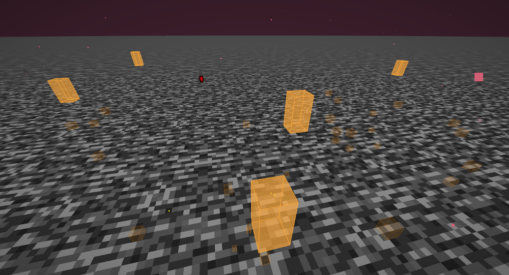 Wurst Modified Client Mod Screenshot 16 Orange bounding boxes highlighting specific locations on the bedrock roof of the Nether