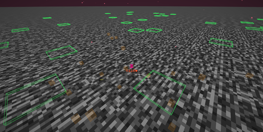 Wurst Modified Client Mod Screenshot 17 Player viewing dropped items highlighted by green boxes on bedrock surface