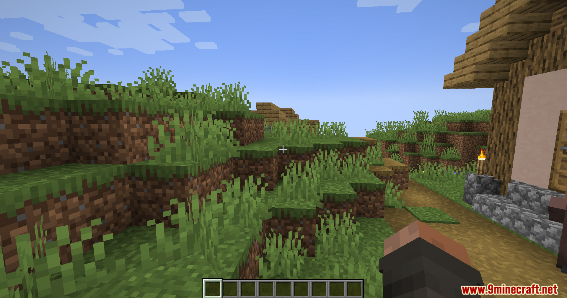 XiaoXue's Delta Force Mod Screenshot 2 First person view of a player exploring a grassy village path