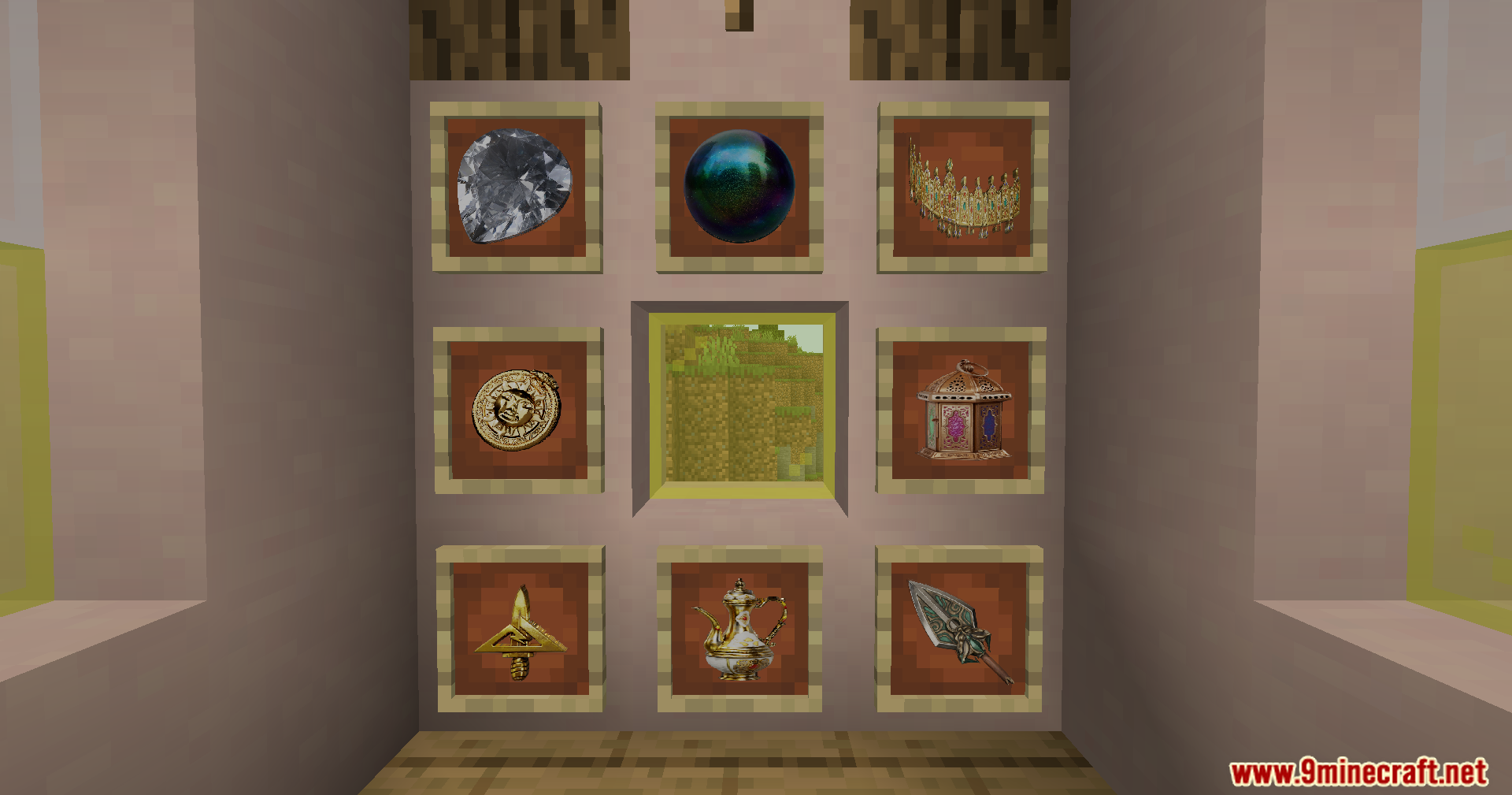 XiaoXue's Delta Force Mod Screenshot 8 A wall displaying various rare treasures in item frames