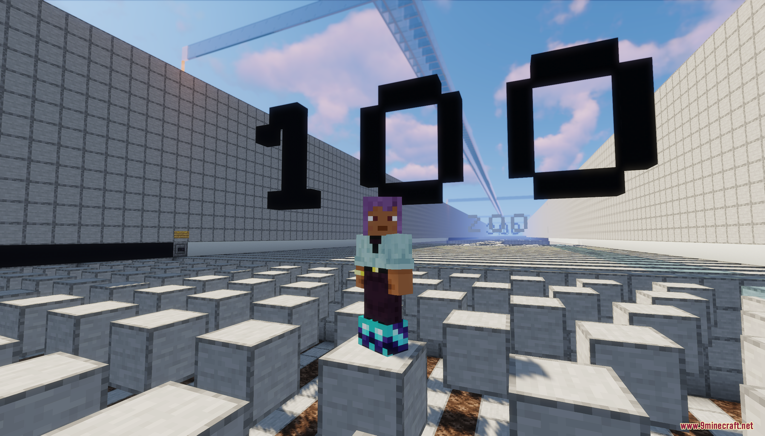 A player character standing on a block in a massive parkour challenge