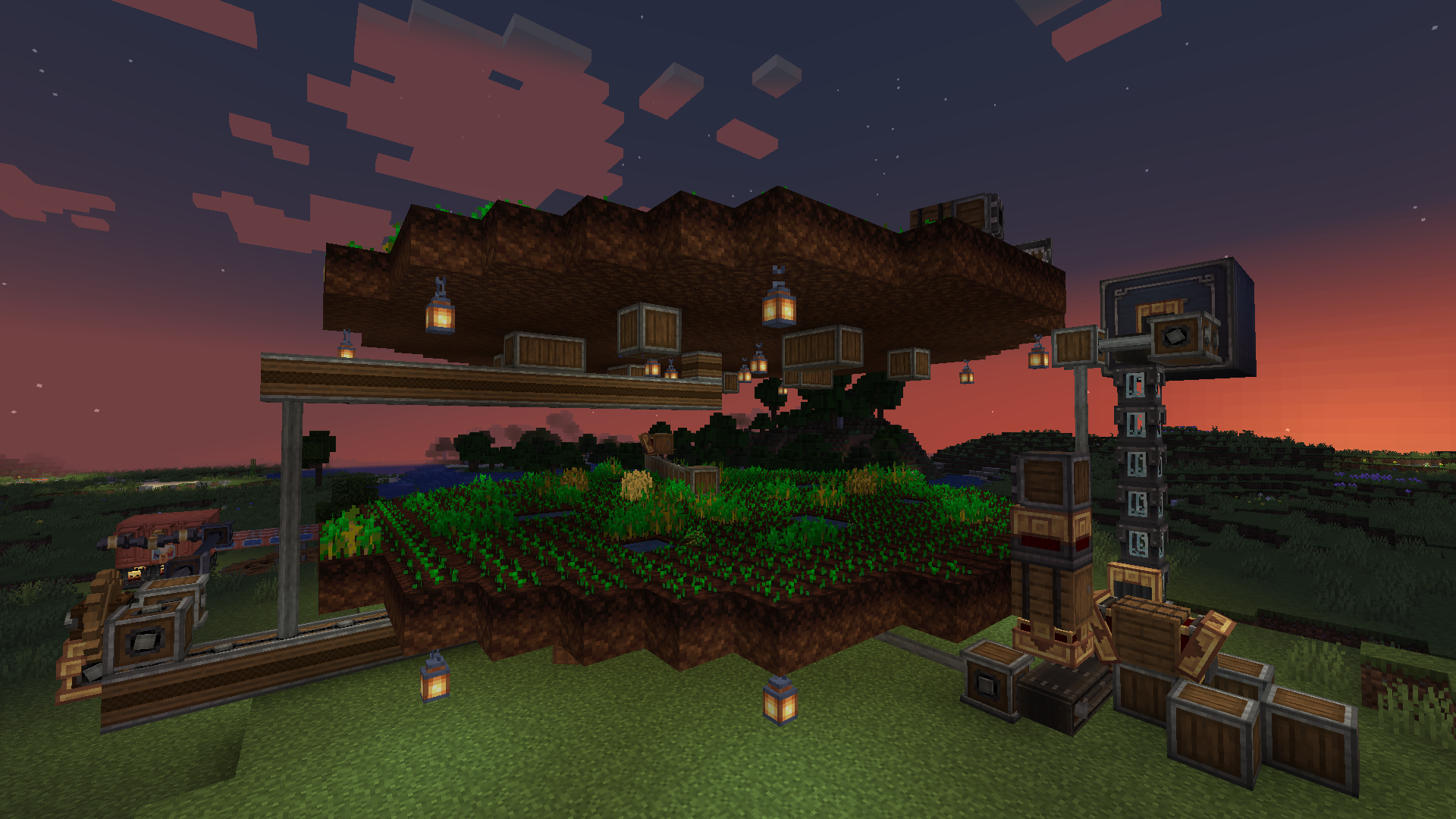 11x11 Circular Farm Schematic Screenshots 1 Side view of a mechanical circular farm structure with lanterns and belts