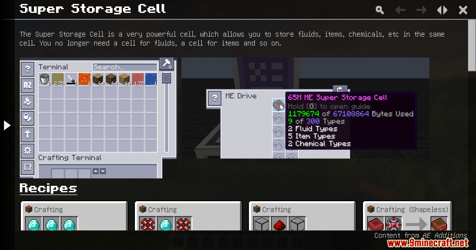 AE Additions Extracells2 Fork Mod Screenshot 3 Super Storage Cell interface displaying item storage capacity and crafting recipes