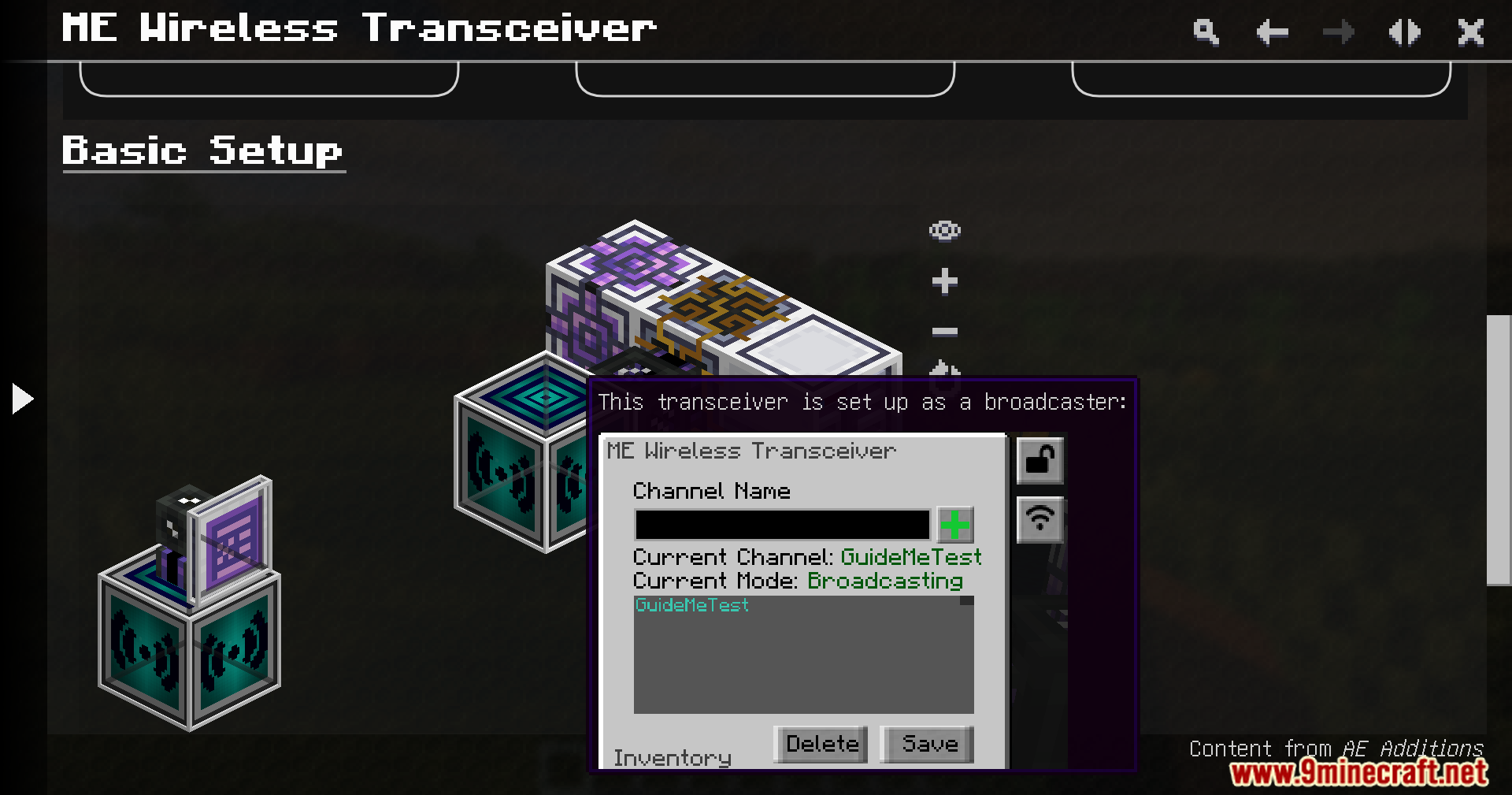 AE Additions Extracells2 Fork Mod Screenshot 7 The ME Wireless Transceiver menu showing the broadcasting mode for a network channel