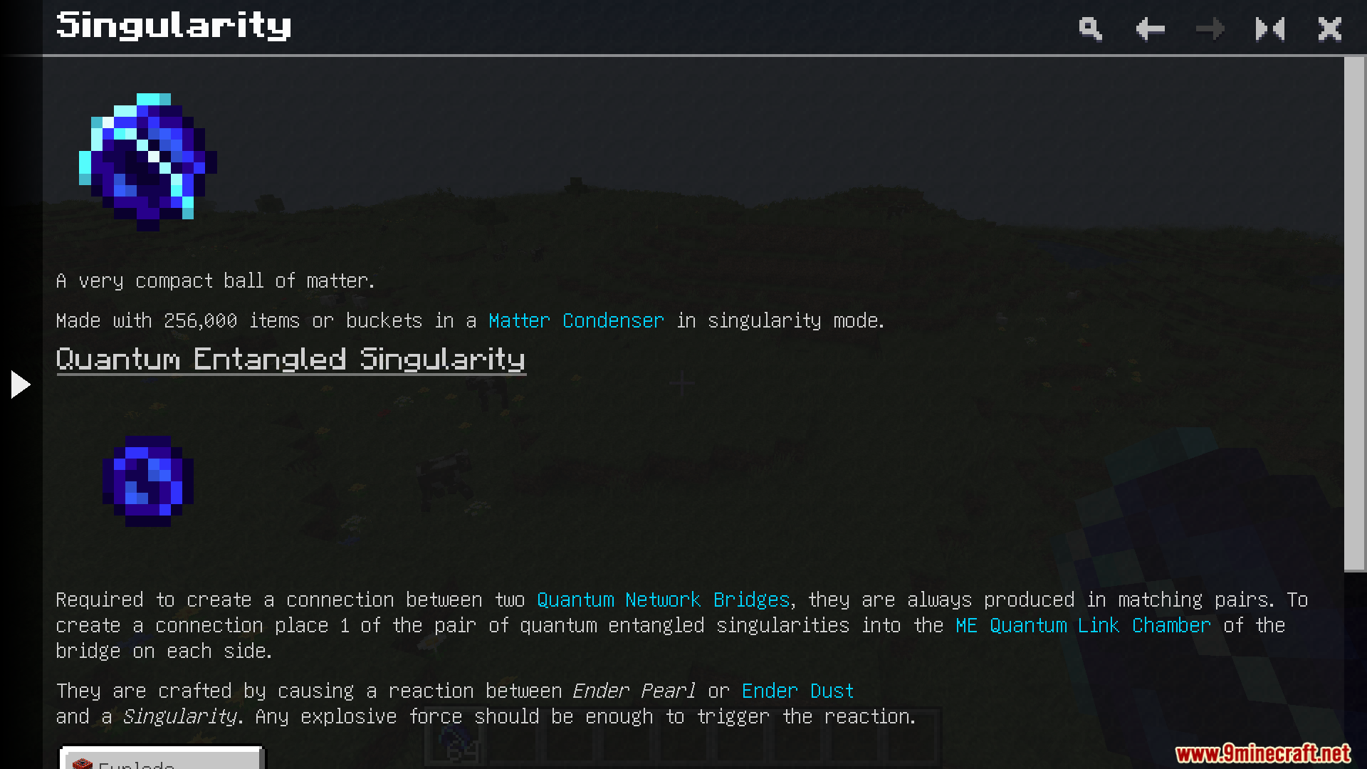 Guide screen for creating Singularity and Quantum Entangled Singularity items in game