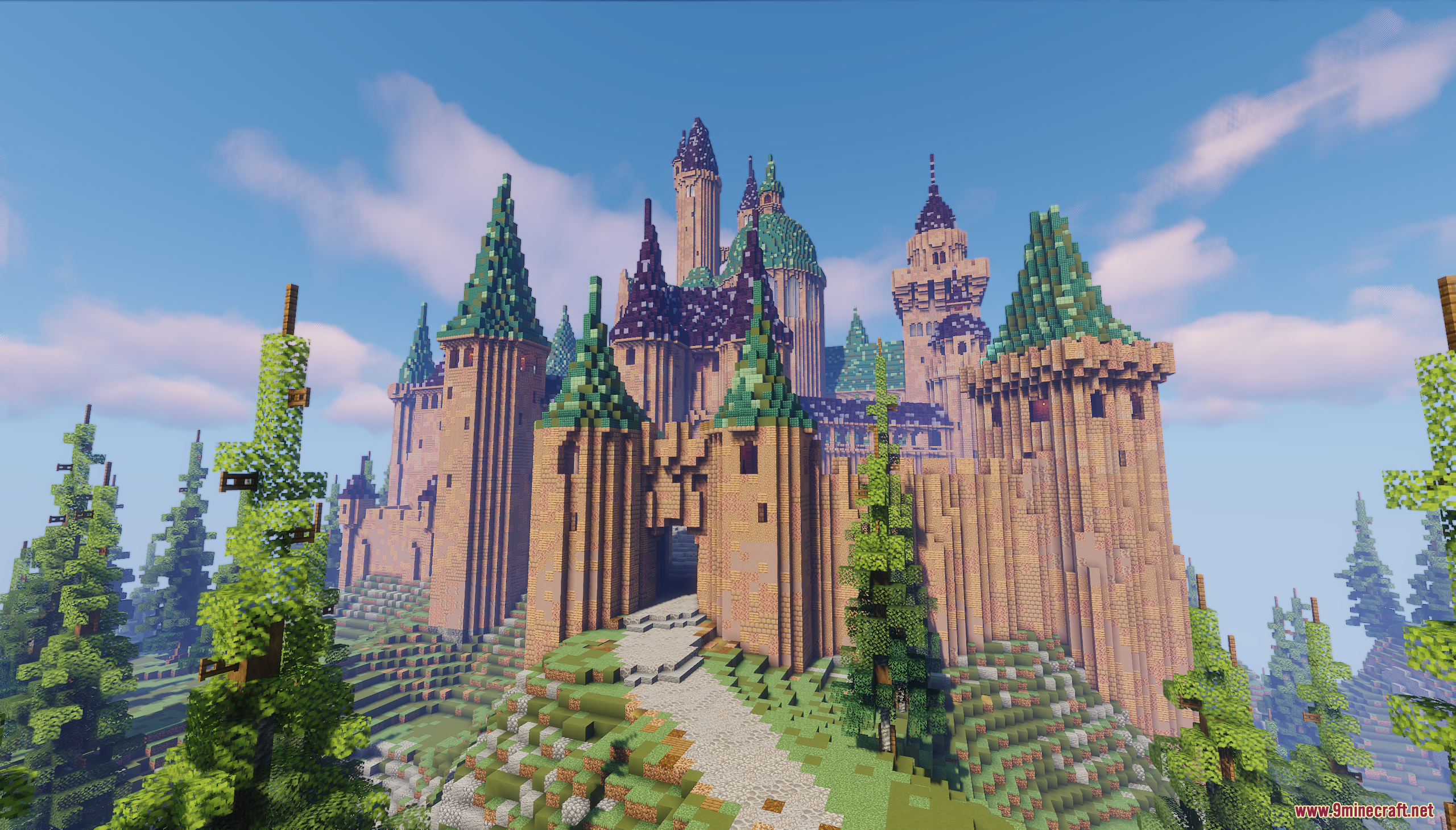 The Aetherhold Castle Map features a massive fortress with colorful pointed roofs
