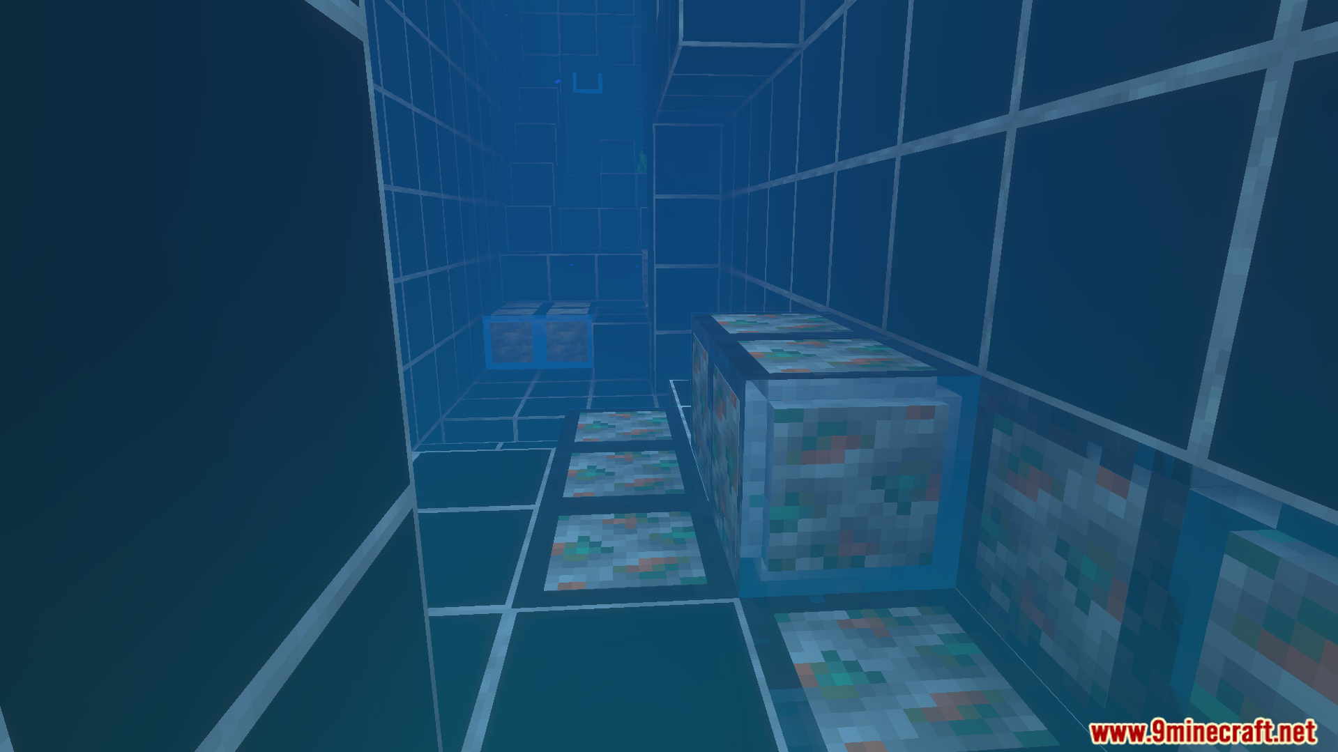Valuable diamond ore blocks with bright outlines visible through transparent stone underground