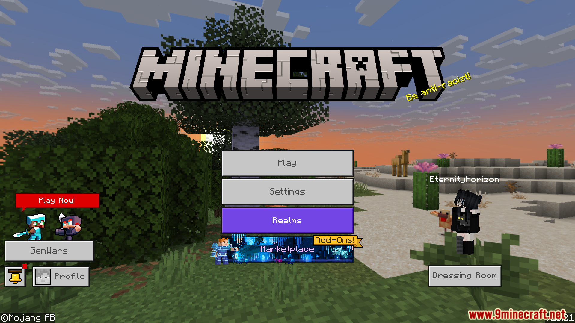 All Minecraft Panorama Texture Pack Screenshot 10 Minecraft main menu interface featuring a desert landscape during sunset panorama background