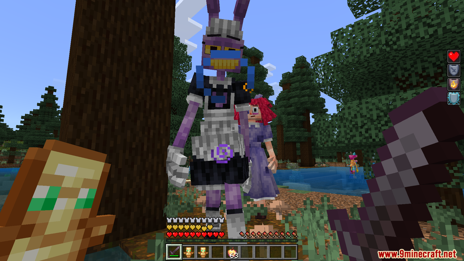 Amazing Digital Circus Addon Screenshot 6 Tall purple rabbit Jax in a maid outfit standing in a forest biome