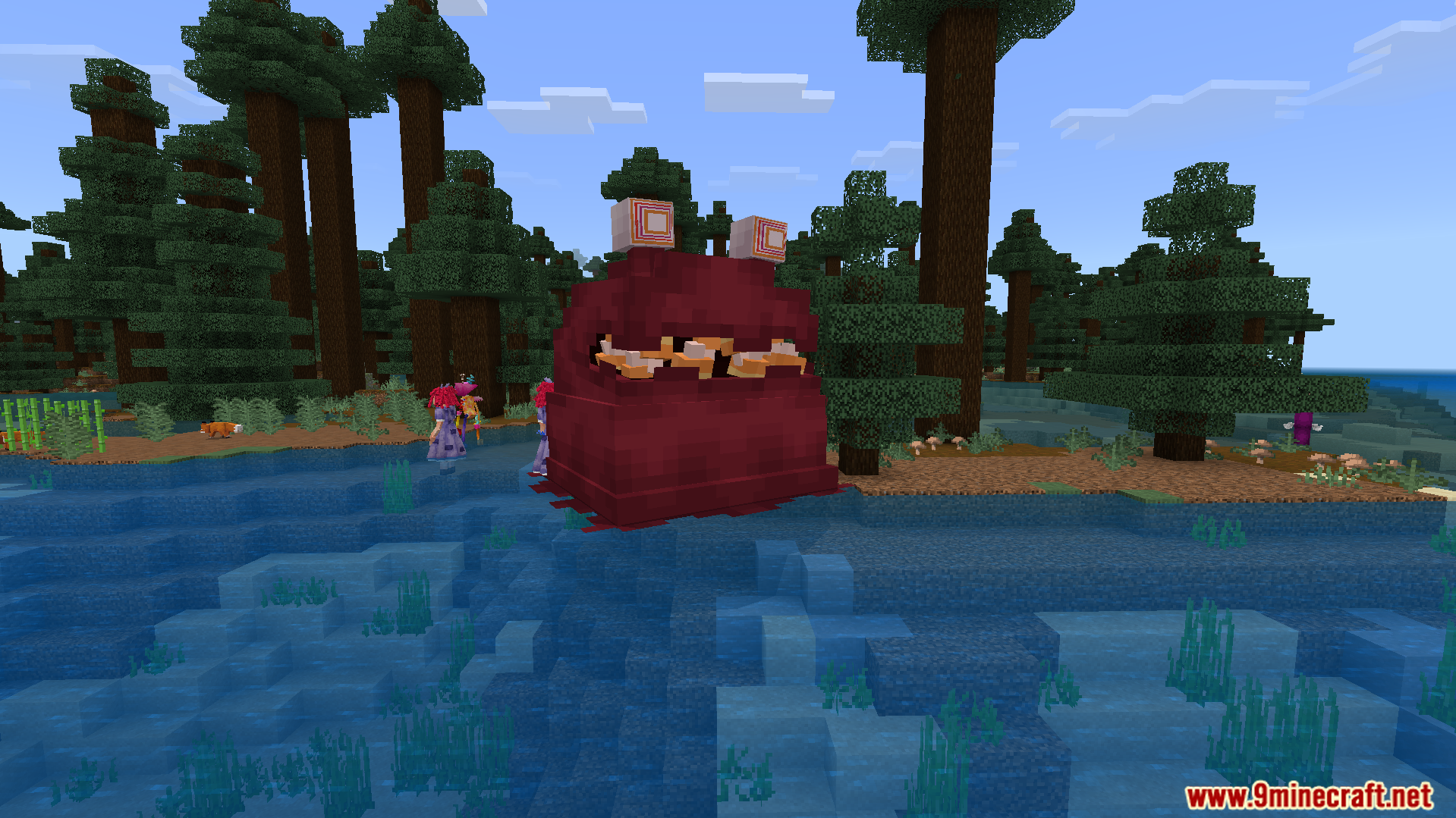 Amazing Digital Circus Addon Screenshot 7 Giant red creature from Amazing Digital Circus Addon in a taiga forest biome