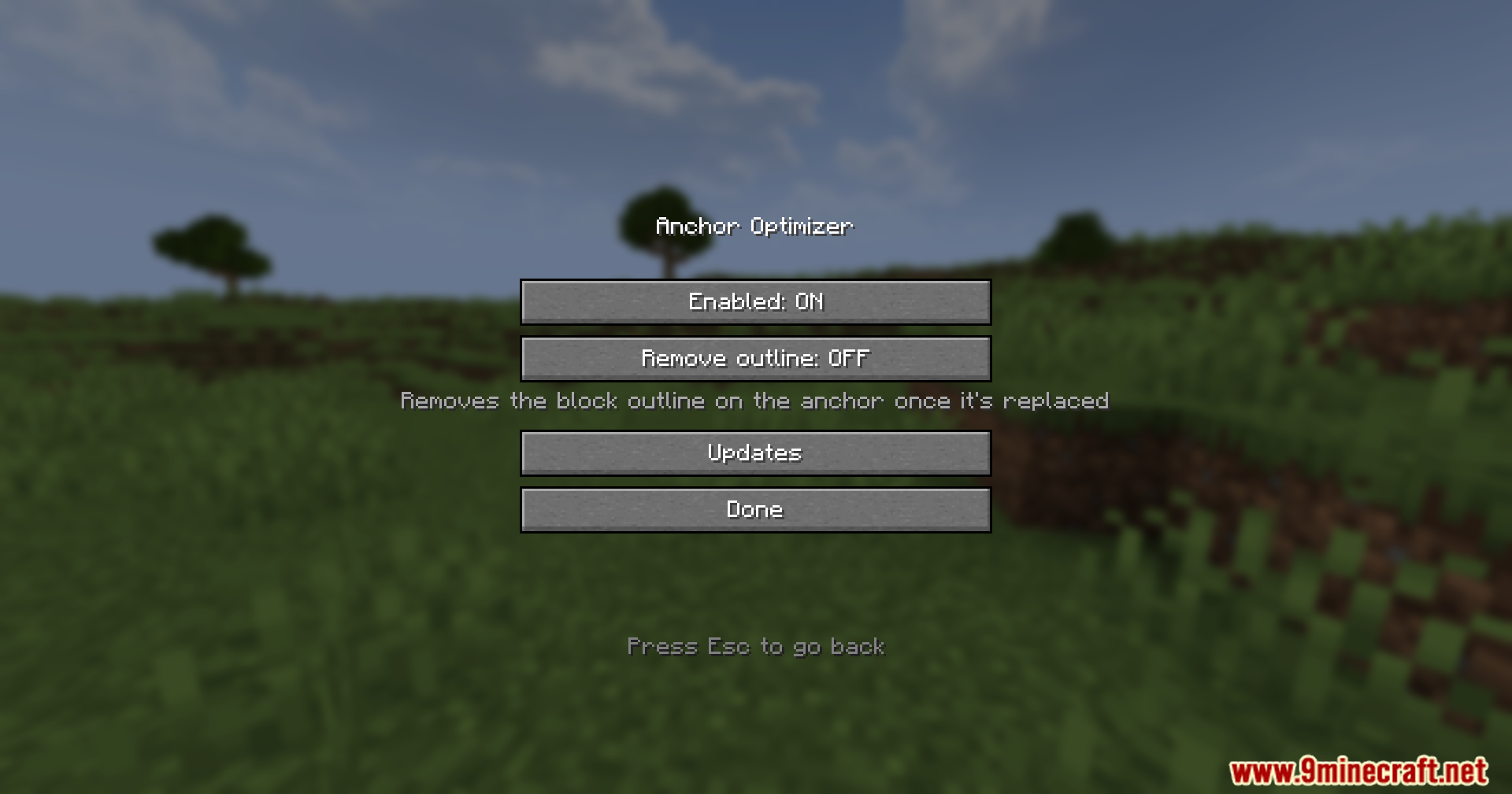 Anchor Optimizer Mod Screenshot 2 The configuration menu for adjusting the anchor explosion visual settings