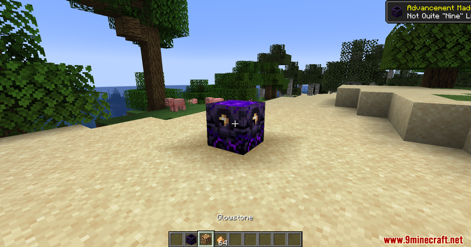 Anchor Optimizer Mod Screenshot 5 A player holds glowstone while standing near a respawn anchor on sand
