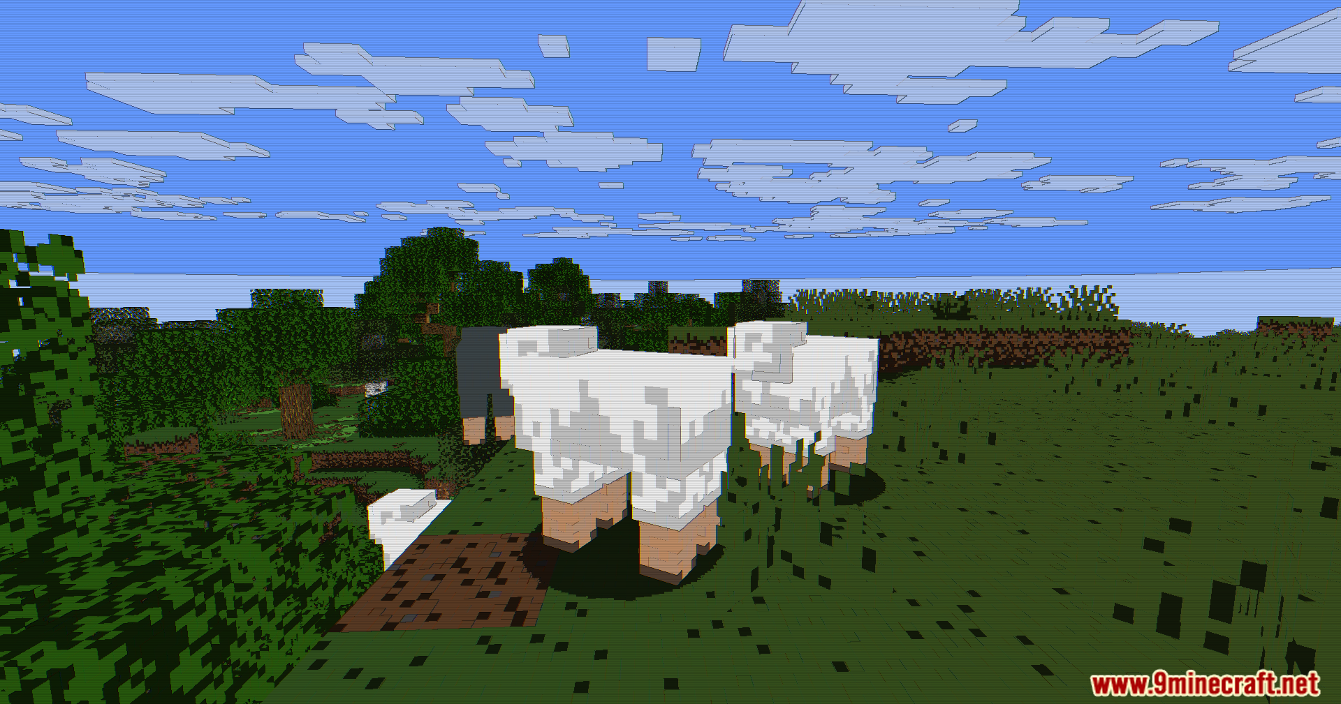 White sheep graze on a hill with retro screen effects and vibrant colors