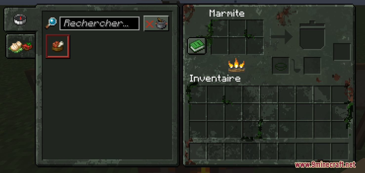 Grimy survival themed cooking interface for a marmite pot with recipe search
