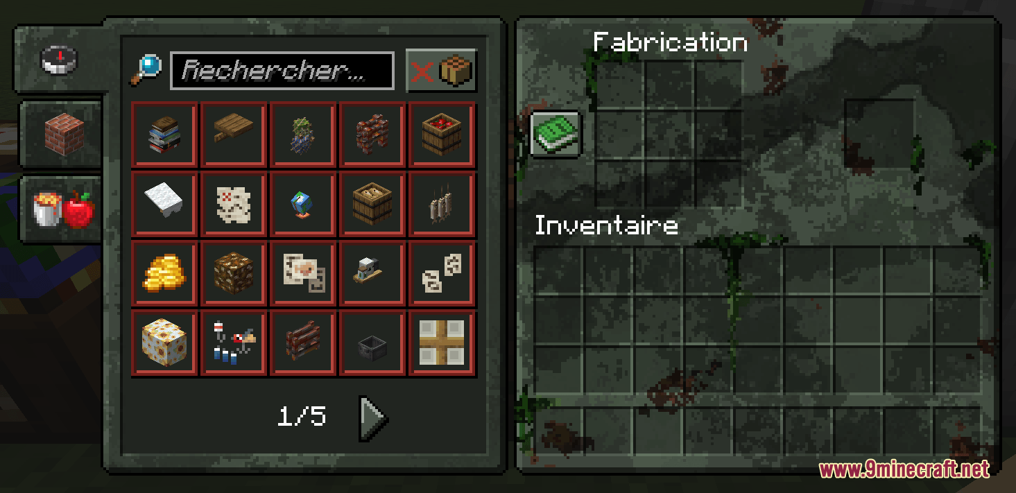 The crafting menu displays a rusted and mossy post apocalyptic design
