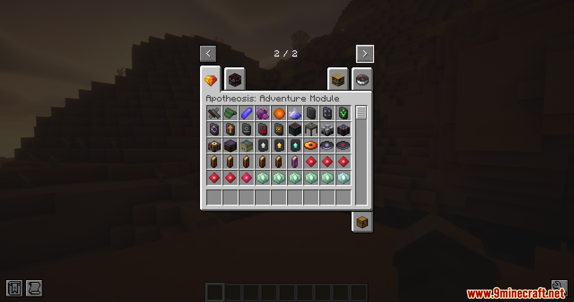Apothic Compats Mod Screenshot 2 A creative mode inventory tab filled with various gems and magical equipment items