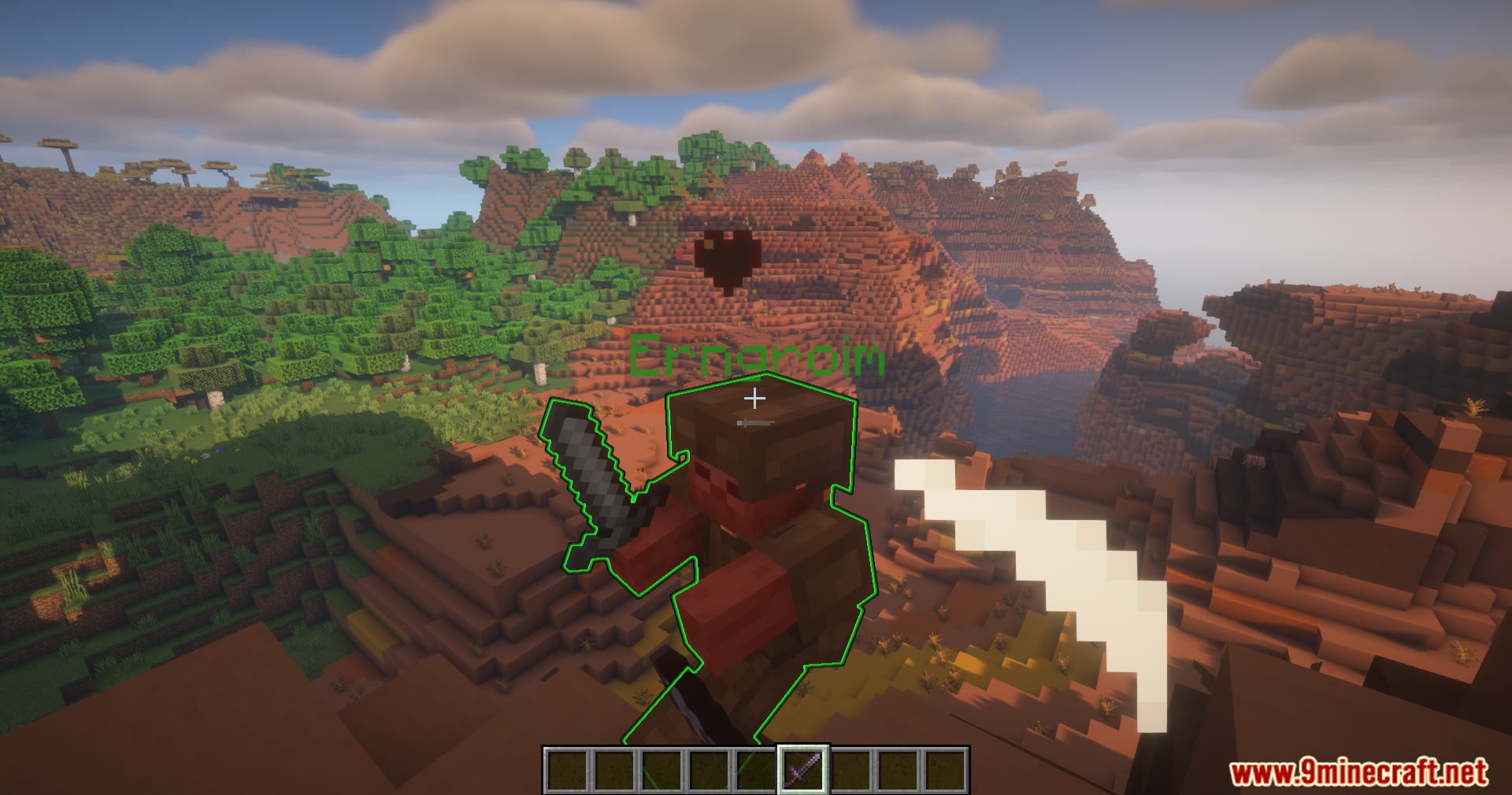 Apothic Compats Mod Screenshot 7 A custom invader with a green outline stands in a vast badlands biome