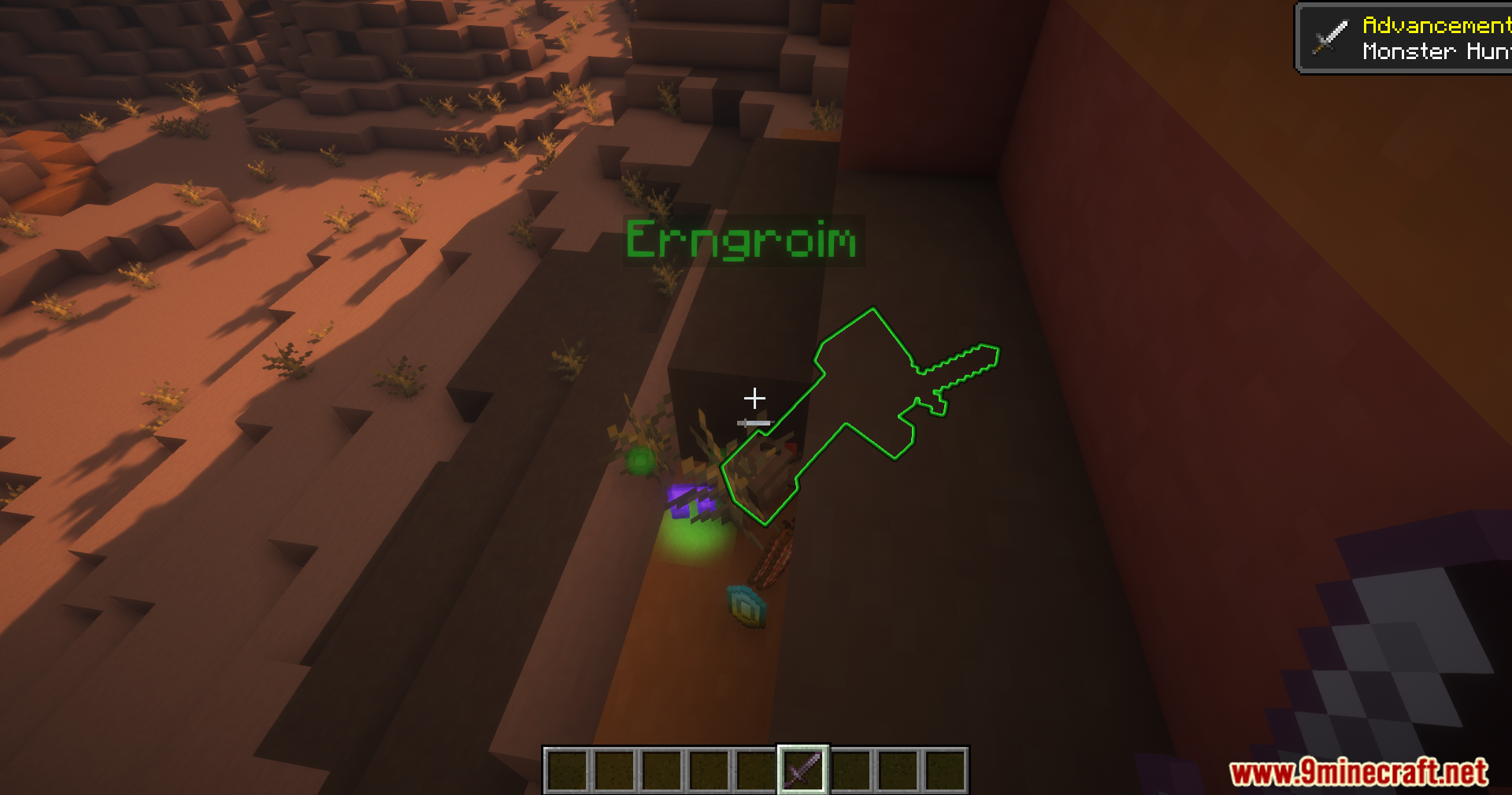 Apothic Compats Mod Screenshot 9 A custom invader mob named Erngroim highlighted with a green outline in desert