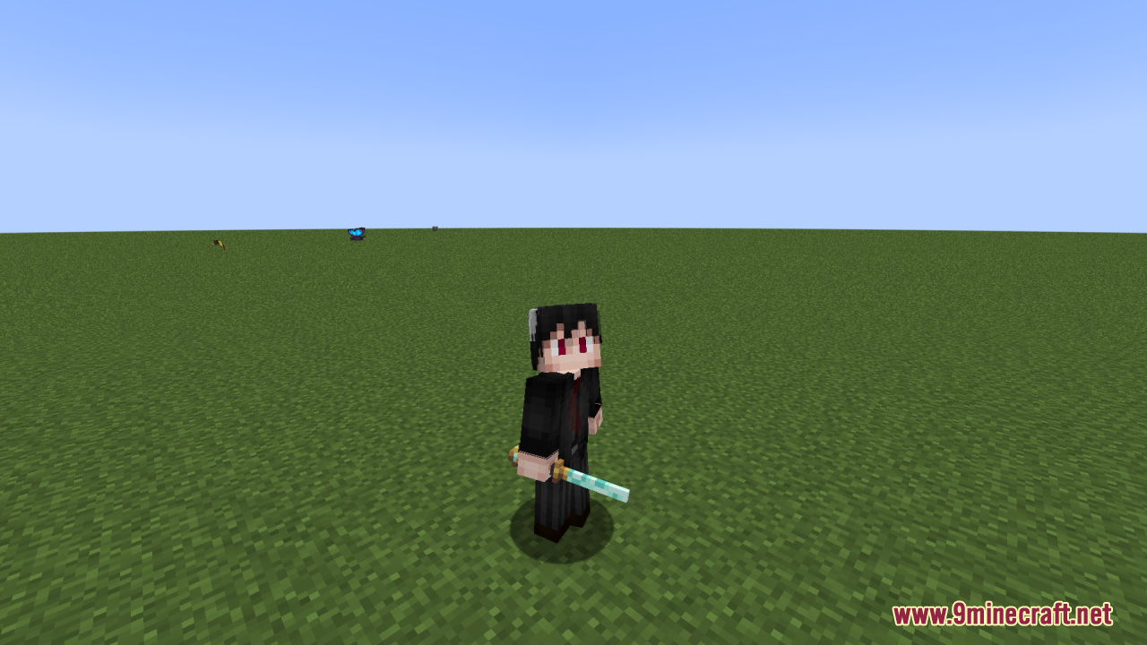 Archon Reforged Resource Pack Screenshot 3 A Minecraft character holding a detailed 3D light blue katana sword