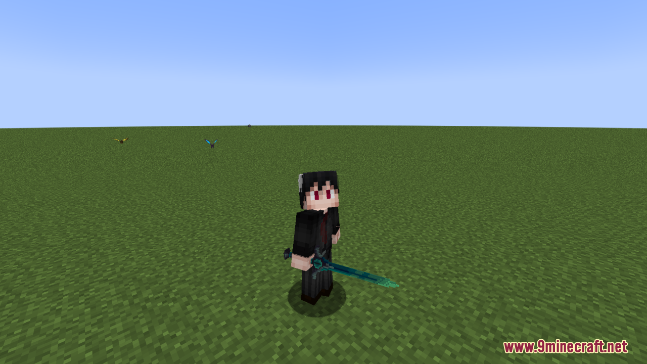 Archon Reforged Resource Pack Screenshot 4 A Minecraft character holding a detailed 3D teal fantasy broadsword