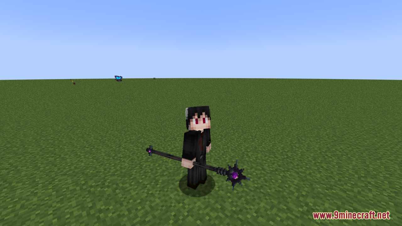 Archon Reforged Resource Pack Screenshot 5 Minecraft player character holding a dark 3D staff with a glowing purple orb