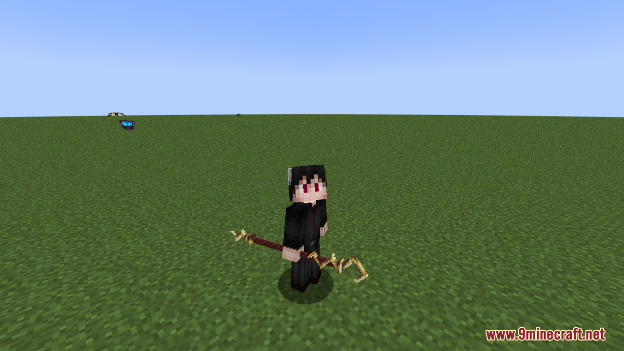 Archon Reforged Resource Pack Screenshot 6 Minecraft player character holding a golden 3D staff with a curved top design