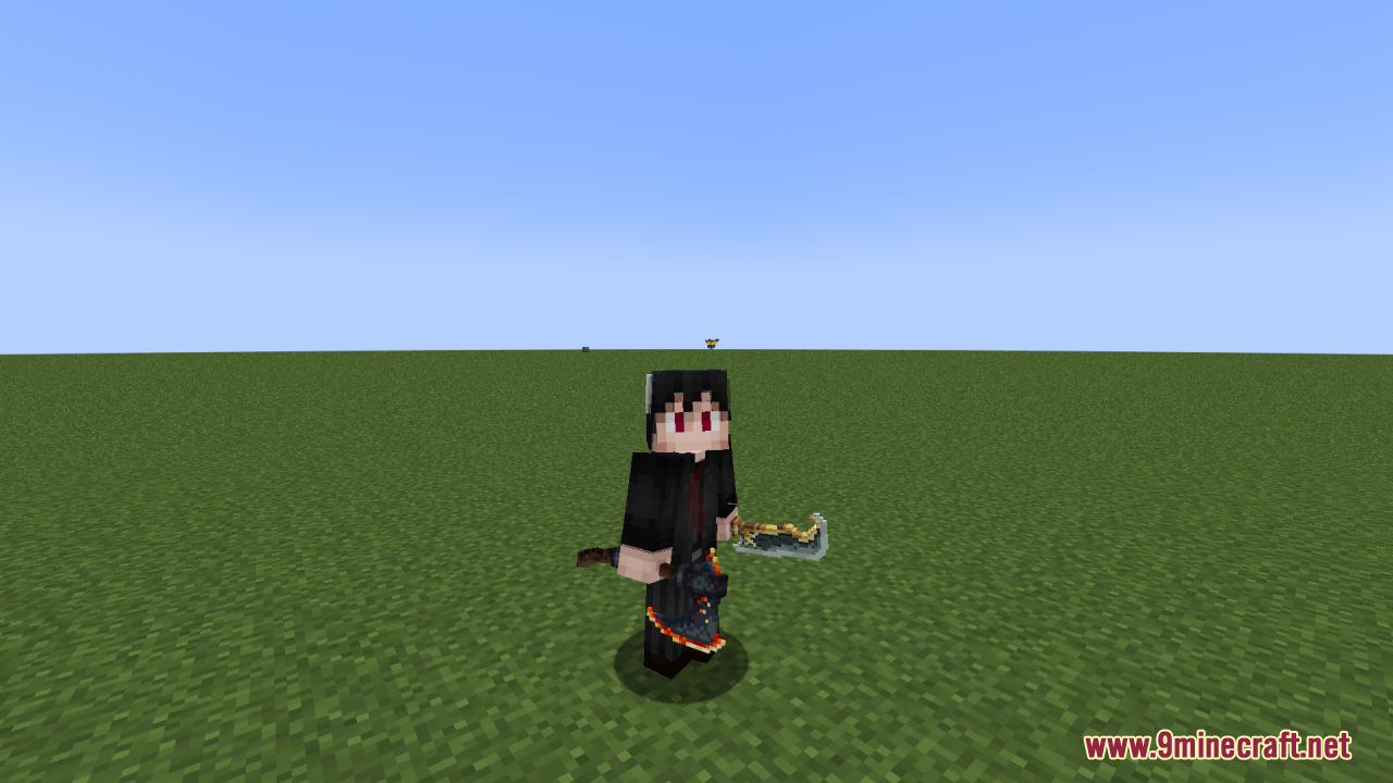 Archon Reforged Resource Pack Screenshot 8 A Minecraft character holding a large 3D axe weapon in a flat world