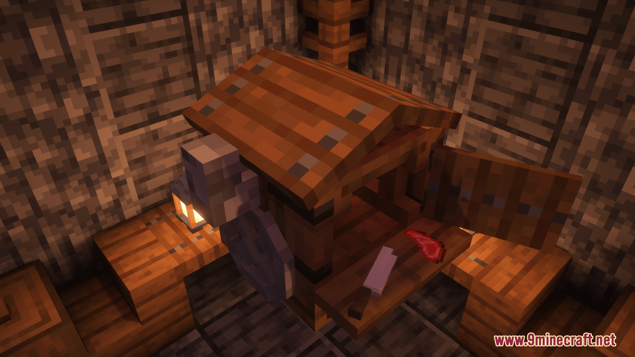 Arcle's Medieval Containers Resource Pack Screenshot 12 Medieval butcher workstation with a knife and meat under a wooden roof