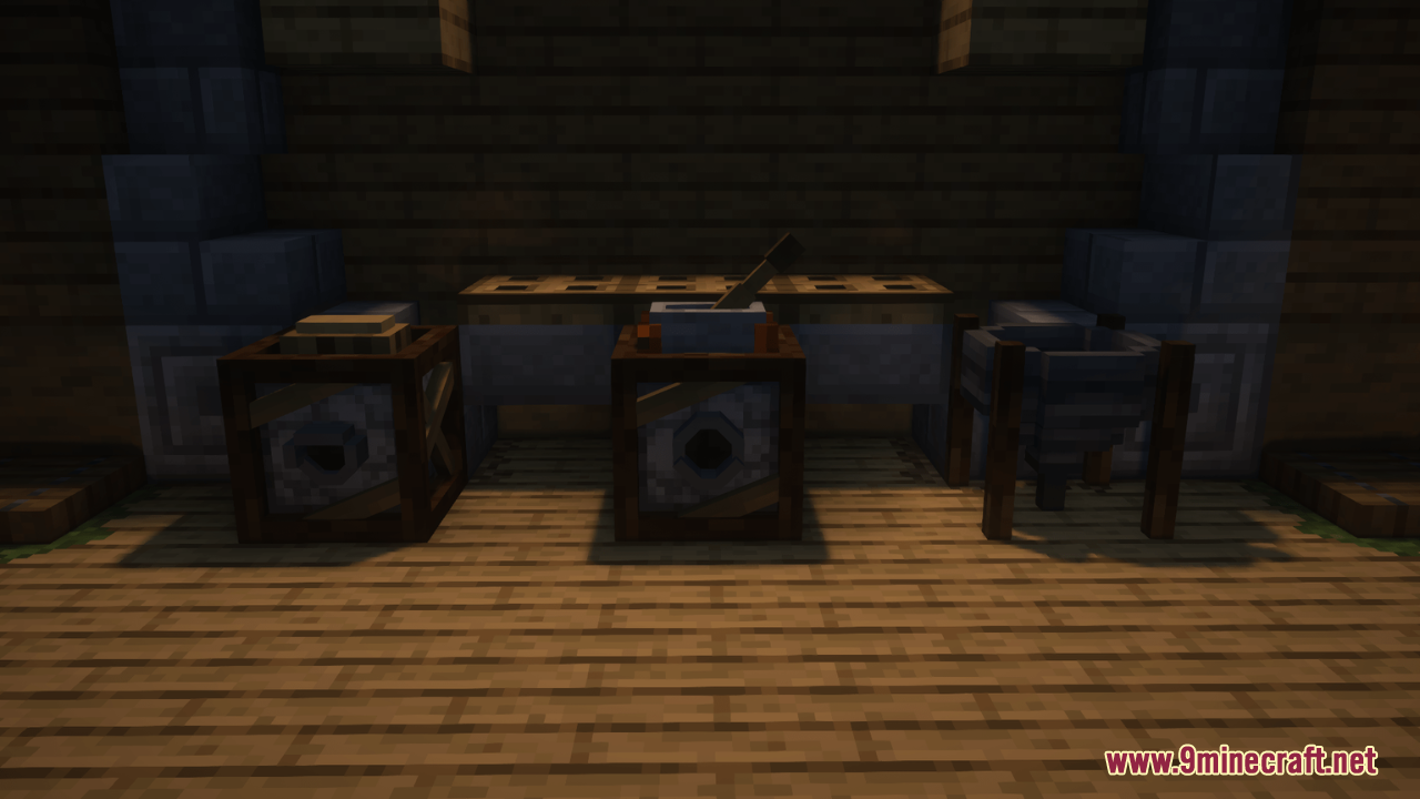 Arcle's Medieval Containers Resource Pack Screenshot 4 Redstone components like dispensers and hoppers redesigned with a rustic medieval aesthetic