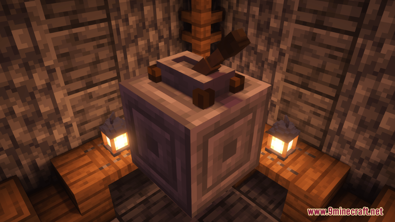 Arcle's Medieval Containers Resource Pack Screenshot 6 A medieval lever placed on a stone block between two glowing lanterns