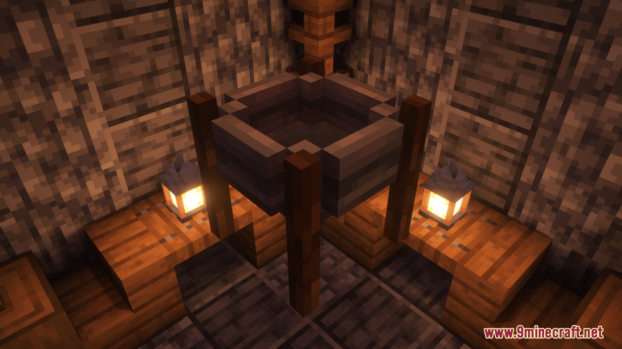 Arcle's Medieval Containers Resource Pack Screenshot 8 Custom brewing stand model redesigned as a large rustic stone cauldron