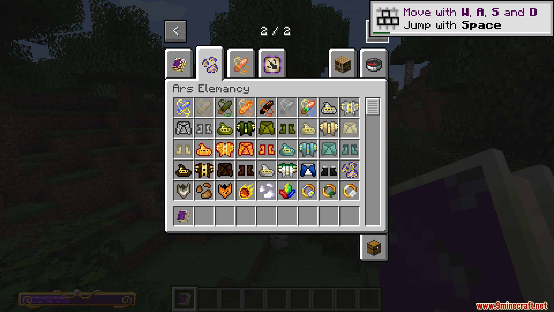 Ars Elemancy Mod Screenshot 2 Creative inventory tab showing various elemental armor sets and magic items