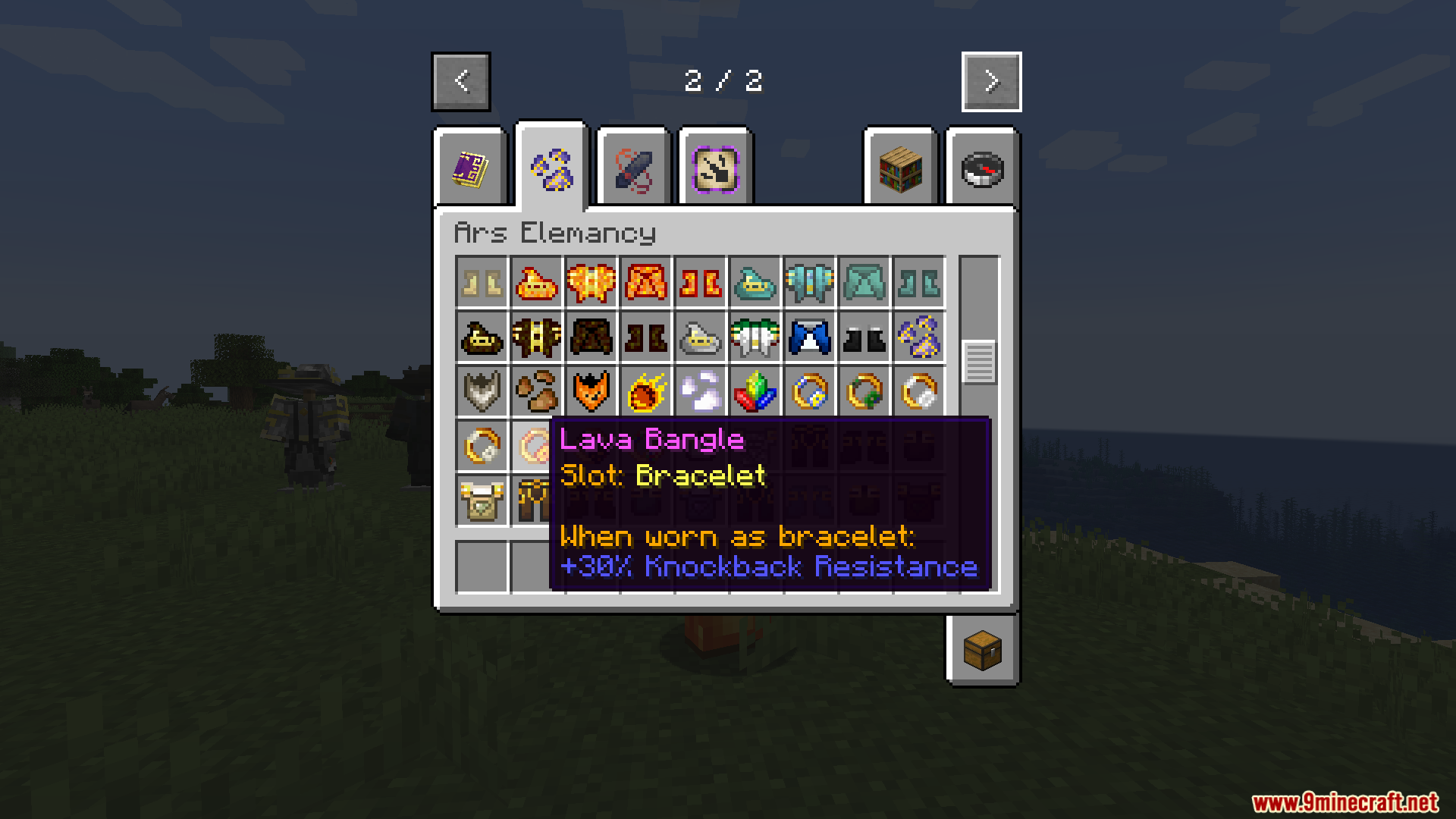 Ars Elemancy Mod Screenshot 5 Player viewing the Lava Bangle item in the Ars Elemancy inventory tab